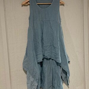 Textured Blue Sleeveless Dress